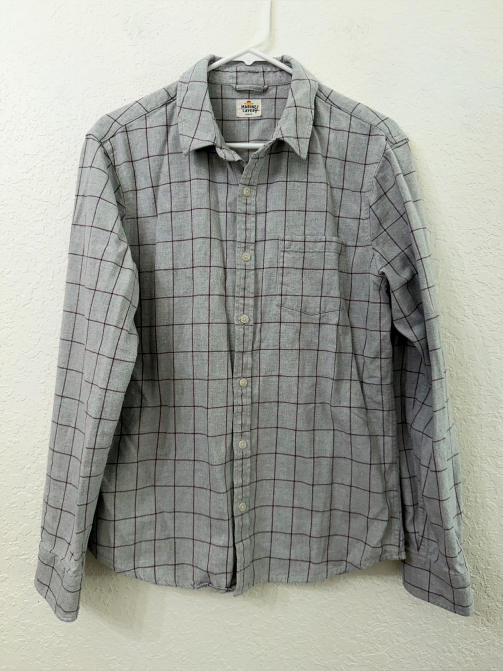 Marine Layer Gray Windowpane Button Down Shirt - M